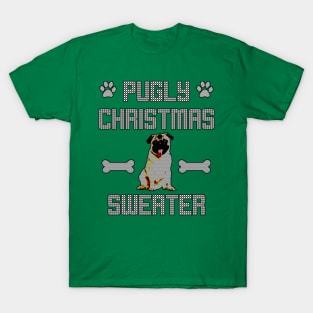 Pugly Christmas Sweater Funny Pug Holiday Dog T-Shirt